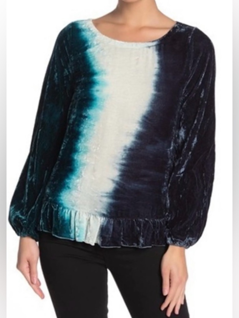 Chaser Velvet Bishop Sleeve Peplum Top